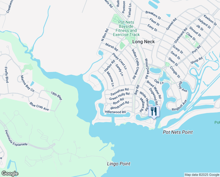 map of restaurants, bars, coffee shops, grocery stores, and more near 34122 Sassafras Road in Millsboro