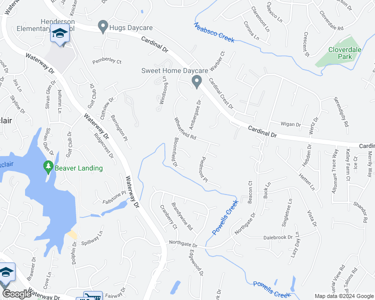 map of restaurants, bars, coffee shops, grocery stores, and more near 4082 Lea Meadow Court in Woodbridge