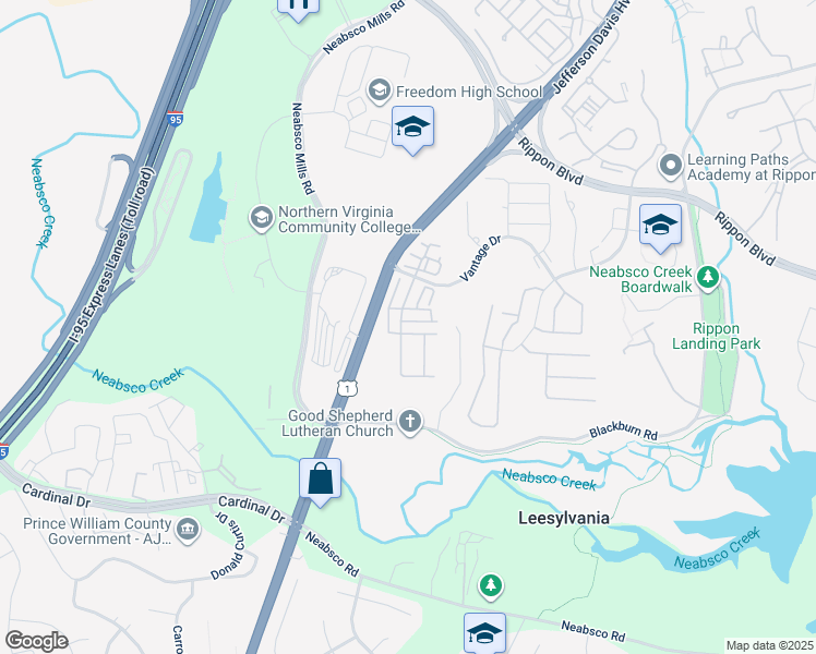 map of restaurants, bars, coffee shops, grocery stores, and more near 15831 John Diskin Circle in Woodbridge