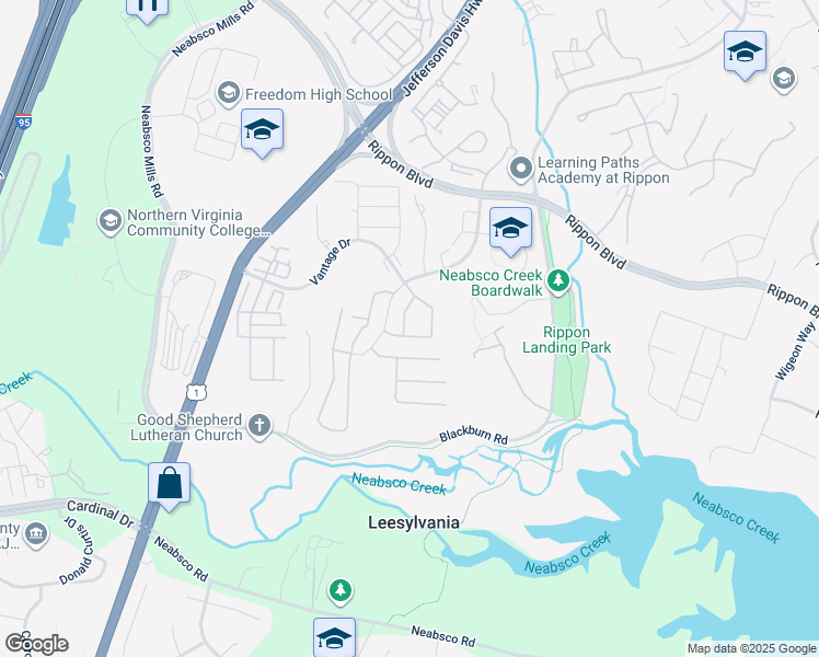 map of restaurants, bars, coffee shops, grocery stores, and more near 15527 Chicacoan Drive in Woodbridge