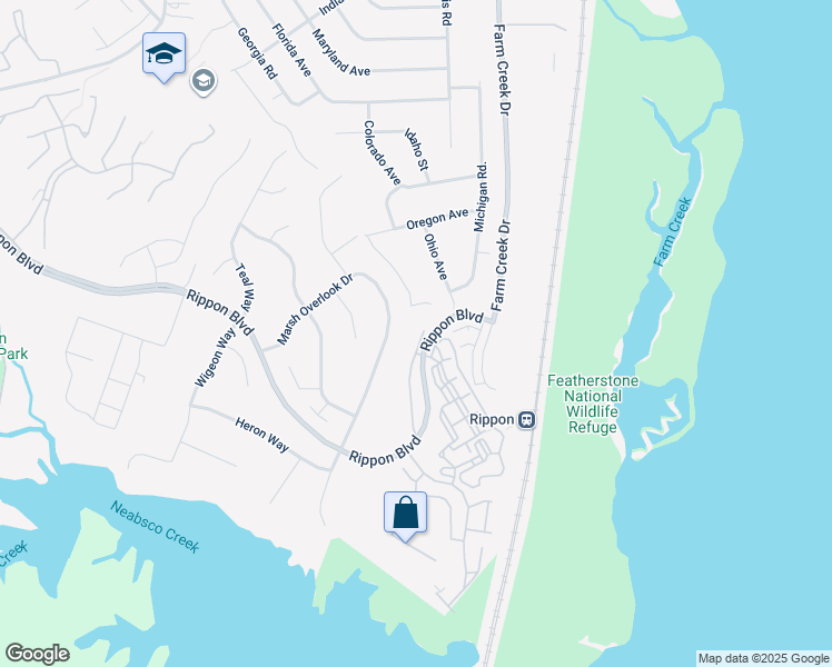 map of restaurants, bars, coffee shops, grocery stores, and more near 15596 Avocet Loop in Woodbridge