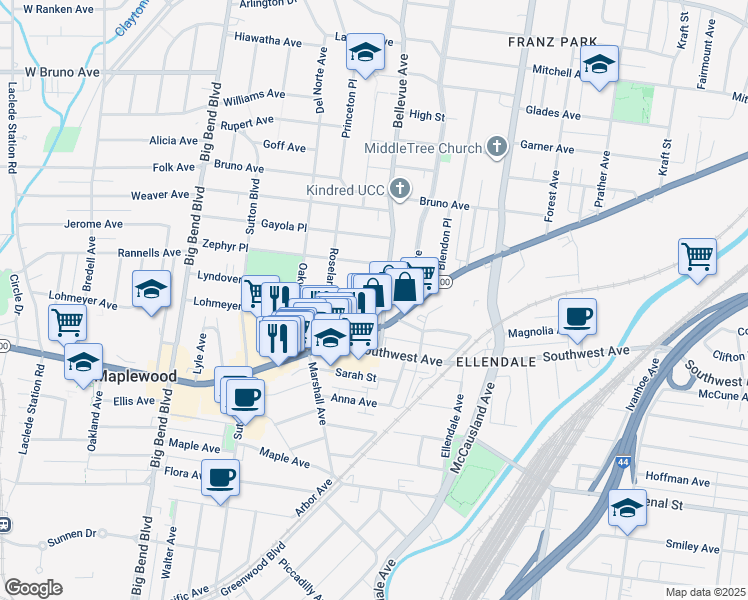 map of restaurants, bars, coffee shops, grocery stores, and more near 2627 Hope Avenue in Maplewood