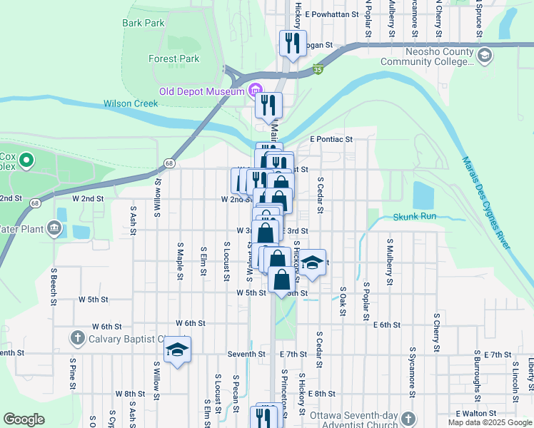 map of restaurants, bars, coffee shops, grocery stores, and more near 115 West 3rd Street in Ottawa