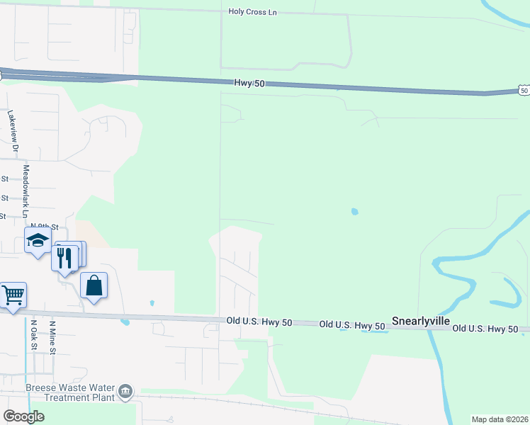 map of restaurants, bars, coffee shops, grocery stores, and more near 10540 Vonder Haar Lane in Breese