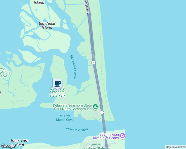 map of restaurants, bars, coffee shops, grocery stores, and more near Inlet Road in Dewey Beach