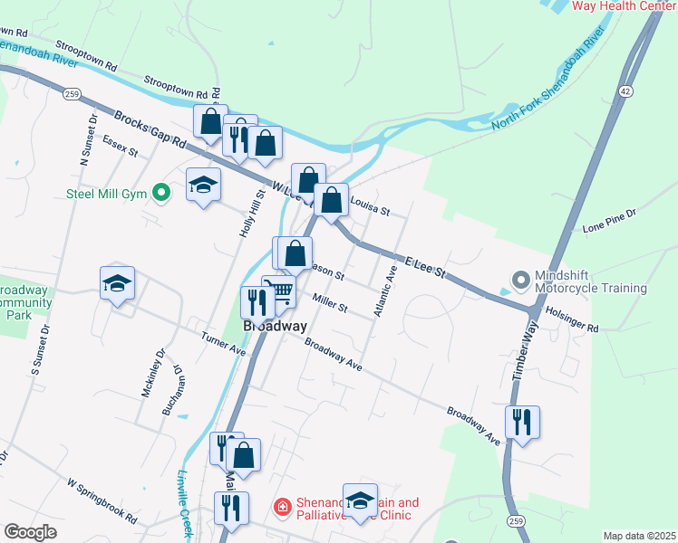 map of restaurants, bars, coffee shops, grocery stores, and more near 172 Church Street in Broadway