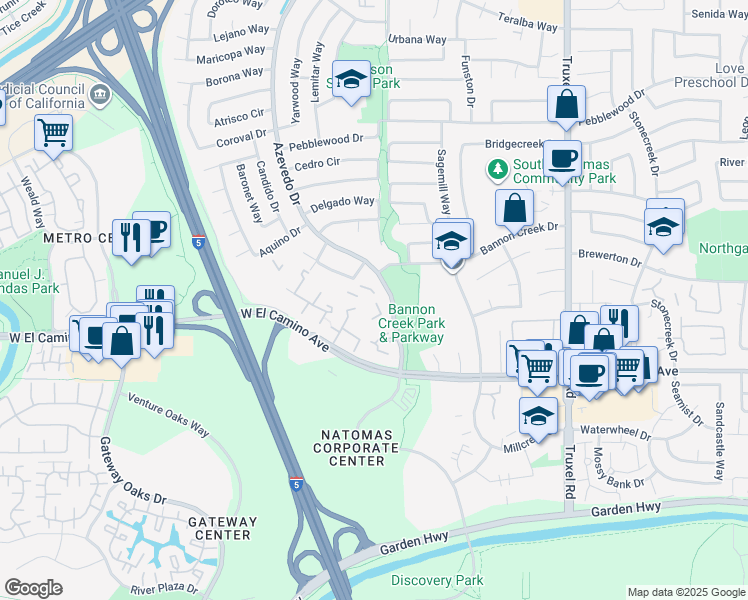 map of restaurants, bars, coffee shops, grocery stores, and more near in Sacramento