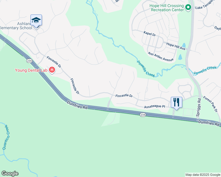 map of restaurants, bars, coffee shops, grocery stores, and more near 5871 Paine Run Place in Manassas