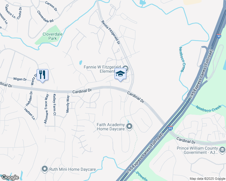map of restaurants, bars, coffee shops, grocery stores, and more near 15551 Andover Heights Drive in Woodbridge