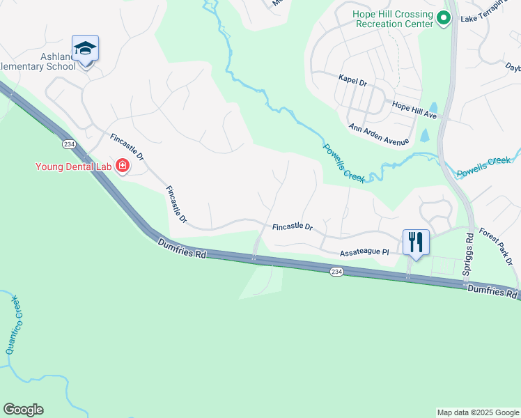 map of restaurants, bars, coffee shops, grocery stores, and more near 5871 Paine Run Place in Manassas