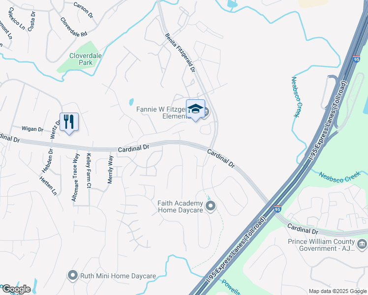 map of restaurants, bars, coffee shops, grocery stores, and more near 15551 Andover Heights Drive in Woodbridge