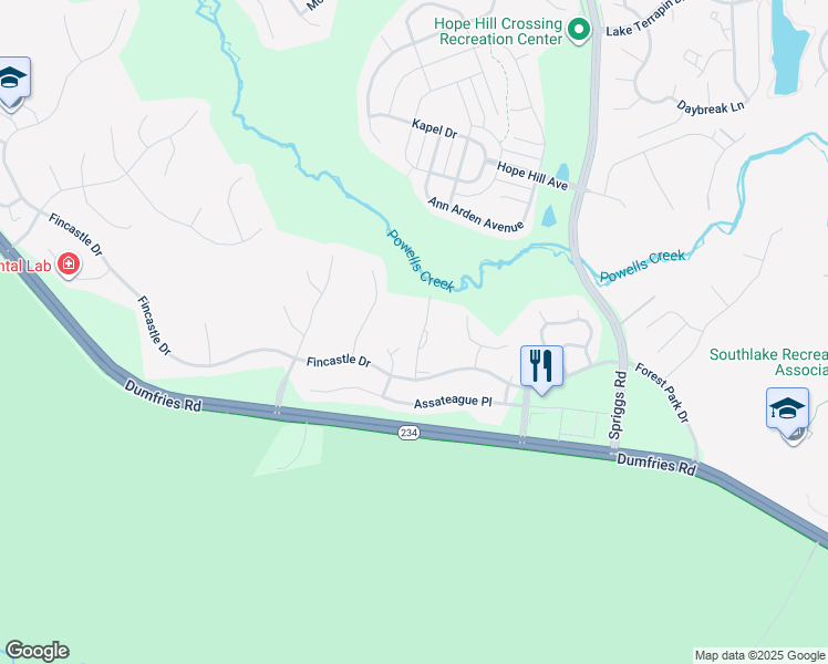 map of restaurants, bars, coffee shops, grocery stores, and more near 15576 Three Otters Place in Manassas
