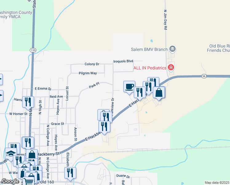 map of restaurants, bars, coffee shops, grocery stores, and more near 817 Parkview Drive in Salem