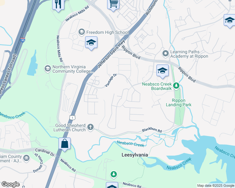 map of restaurants, bars, coffee shops, grocery stores, and more near 15630 Weathervane Terrace in Woodbridge