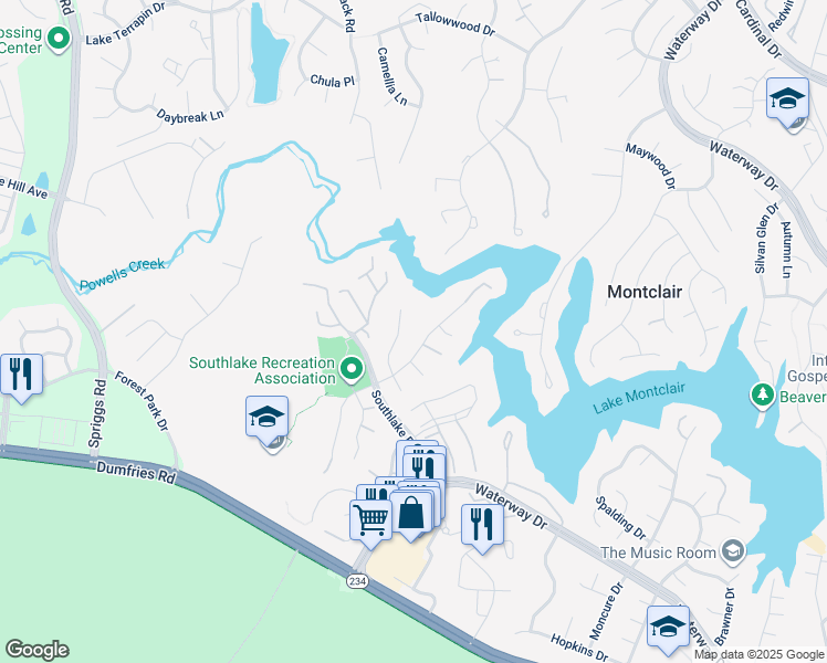 map of restaurants, bars, coffee shops, grocery stores, and more near 4968 Breeze Way Drive in Montclair