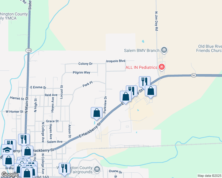 map of restaurants, bars, coffee shops, grocery stores, and more near 817 Parkview Drive in Salem