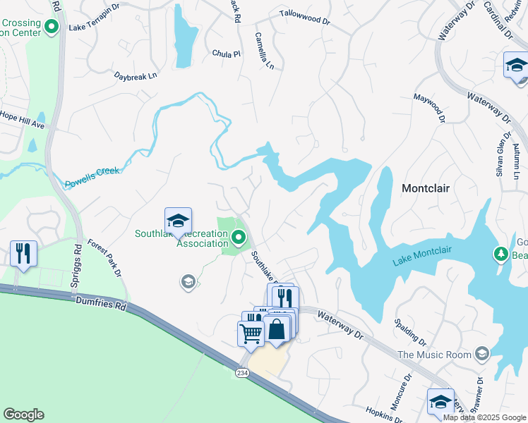 map of restaurants, bars, coffee shops, grocery stores, and more near 15524 Windward Court in Montclair