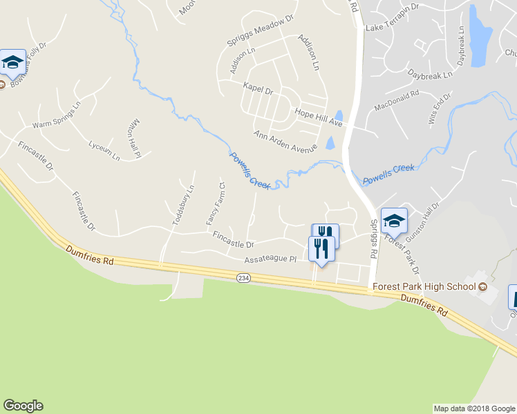 map of restaurants, bars, coffee shops, grocery stores, and more near 15539 Three Otters Place in Manassas