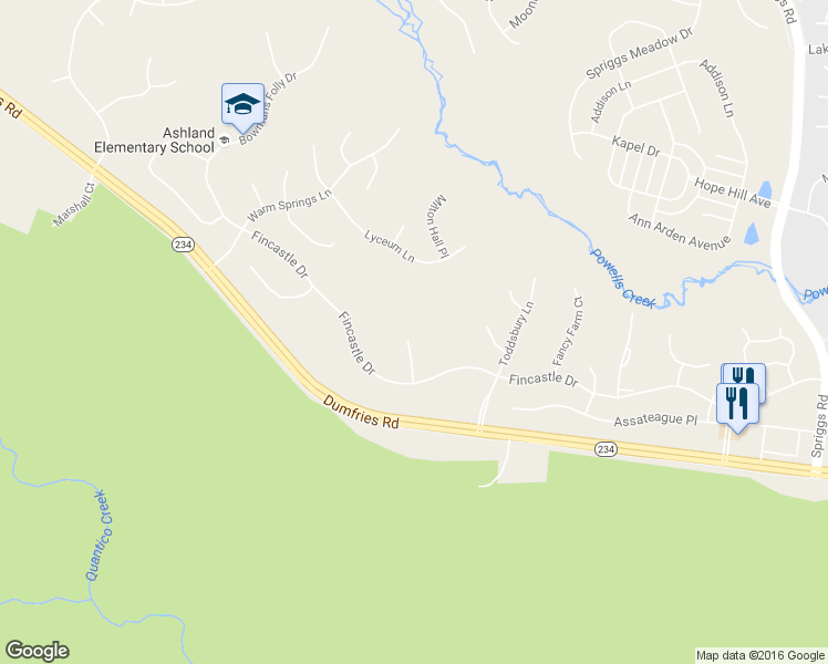map of restaurants, bars, coffee shops, grocery stores, and more near 15581 Hume School Ct in Manassas