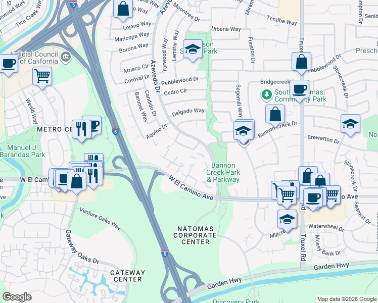 map of restaurants, bars, coffee shops, grocery stores, and more near 2767 Primo Way in Sacramento