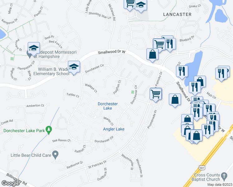 map of restaurants, bars, coffee shops, grocery stores, and more near 5402 Goby Court in Waldorf