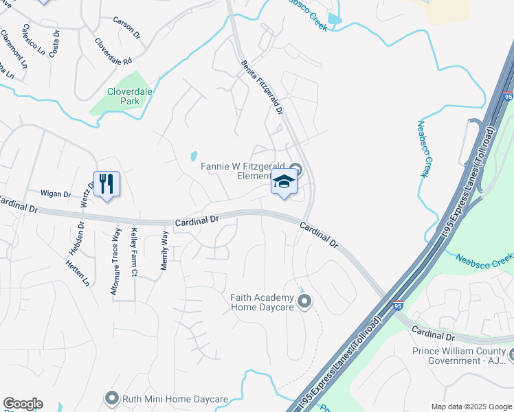 map of restaurants, bars, coffee shops, grocery stores, and more near 3451 Choate Ct in Woodbridge