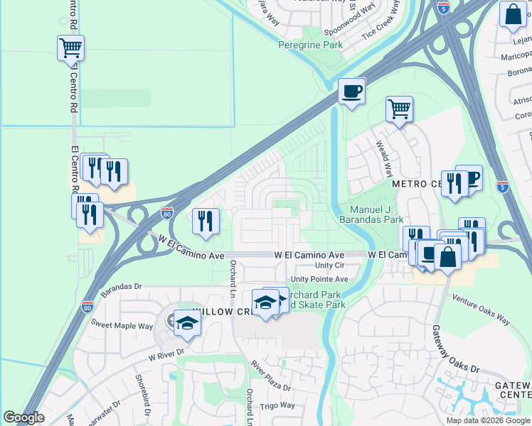 map of restaurants, bars, coffee shops, grocery stores, and more near 3024 Lone Silo Avenue in Sacramento