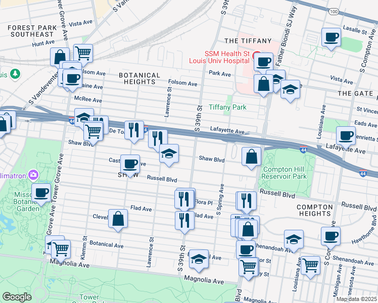 map of restaurants, bars, coffee shops, grocery stores, and more near in St. Louis
