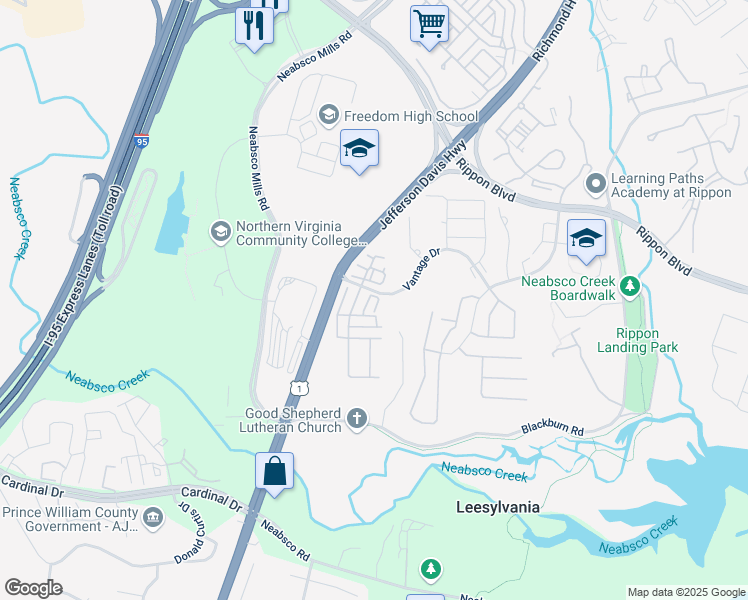 map of restaurants, bars, coffee shops, grocery stores, and more near 15475 Chopawamsic Court in Woodbridge