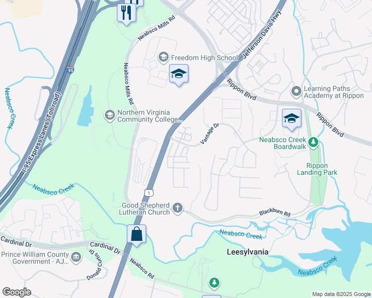 map of restaurants, bars, coffee shops, grocery stores, and more near 15475 Chopawamsic Court in Woodbridge