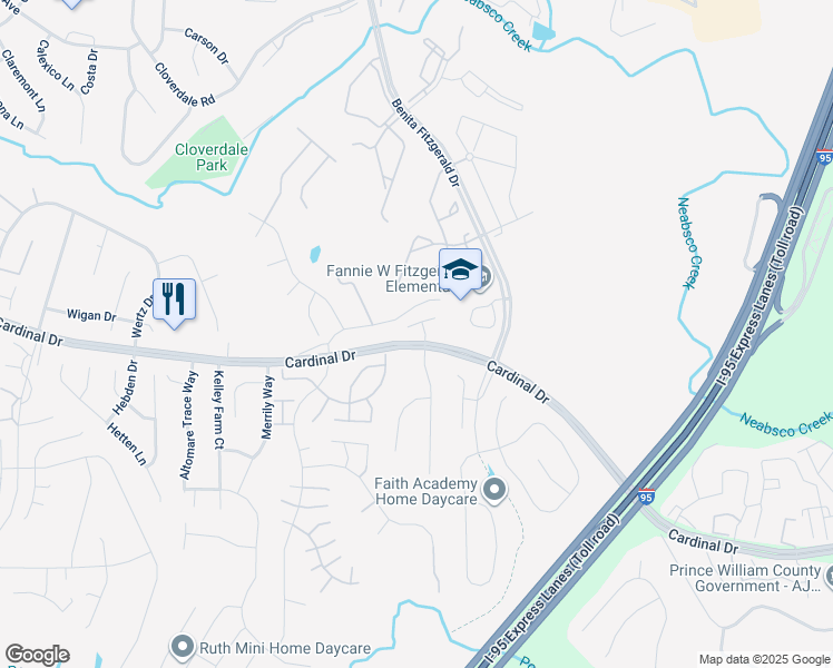 map of restaurants, bars, coffee shops, grocery stores, and more near 3451 Choate Ct in Woodbridge