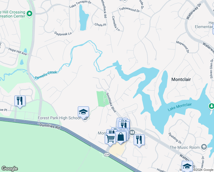 map of restaurants, bars, coffee shops, grocery stores, and more near 15538 Port Washington Court in Montclair