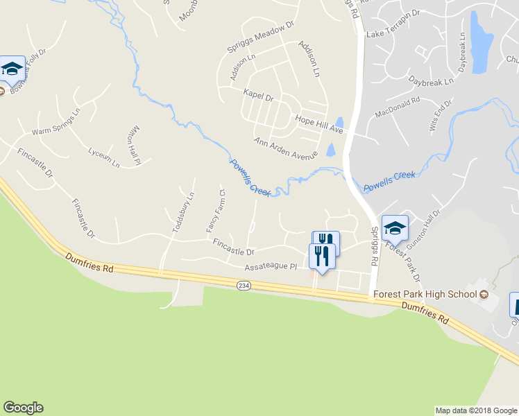 map of restaurants, bars, coffee shops, grocery stores, and more near 15523 Three Otters Place in Manassas