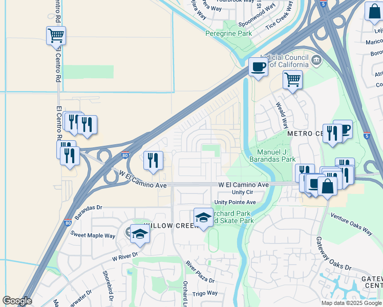map of restaurants, bars, coffee shops, grocery stores, and more near 3024 Lone Silo Avenue in Sacramento