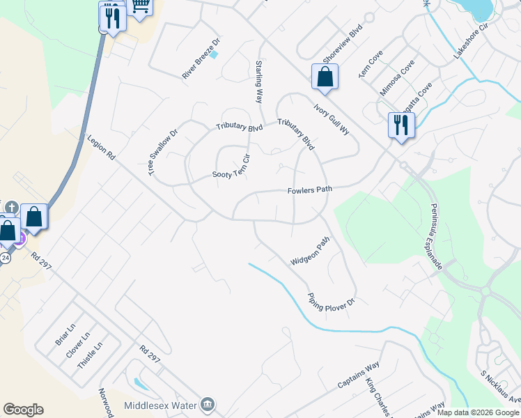 map of restaurants, bars, coffee shops, grocery stores, and more near 30689 Snowy Owl Court in Millsboro
