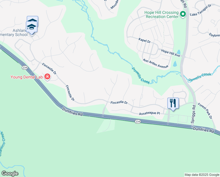map of restaurants, bars, coffee shops, grocery stores, and more near 15554 Toddsbury Lane in Manassas