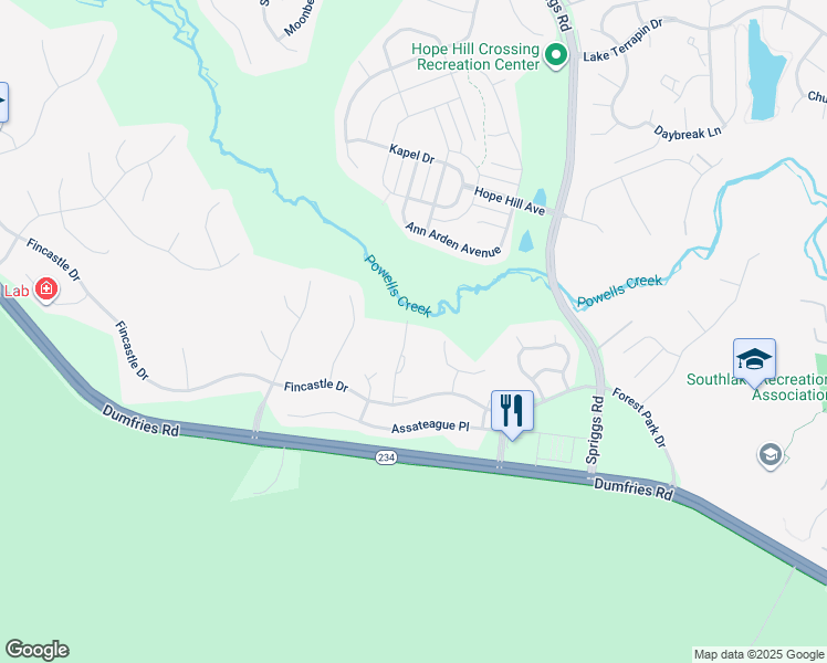 map of restaurants, bars, coffee shops, grocery stores, and more near 15515 Three Otters Place in Manassas
