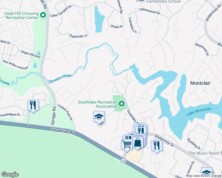 map of restaurants, bars, coffee shops, grocery stores, and more near 5131 Lands End Court in Montclair