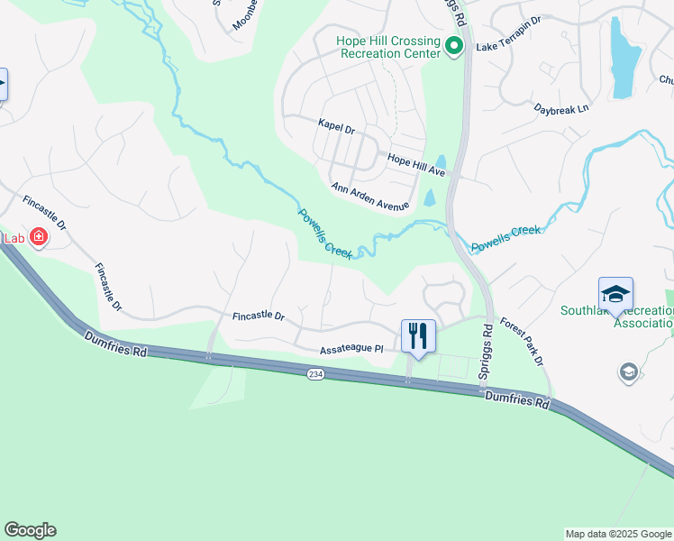 map of restaurants, bars, coffee shops, grocery stores, and more near 15515 Three Otters Place in Manassas