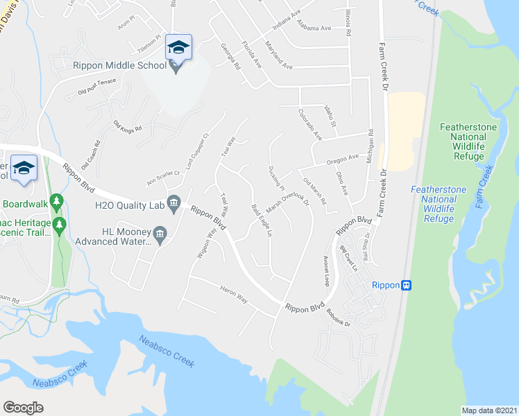 map of restaurants, bars, coffee shops, grocery stores, and more near 15379 Bald Eagle Lane in Woodbridge