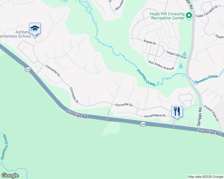 map of restaurants, bars, coffee shops, grocery stores, and more near 5890 Paine Run Place in Manassas