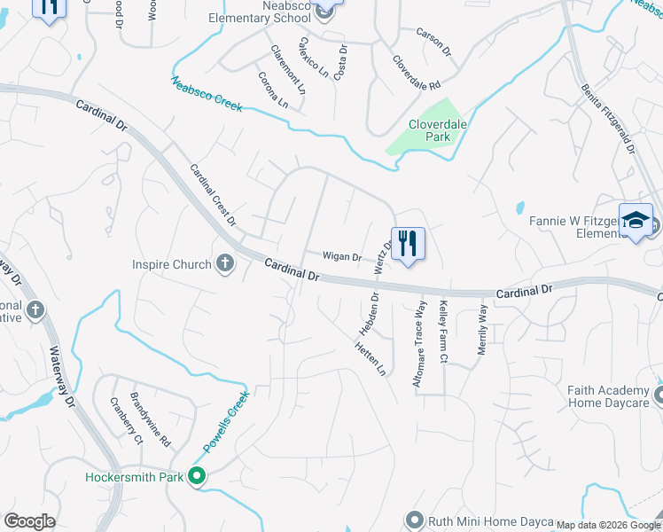 map of restaurants, bars, coffee shops, grocery stores, and more near 3765 Wigan Drive in Woodbridge