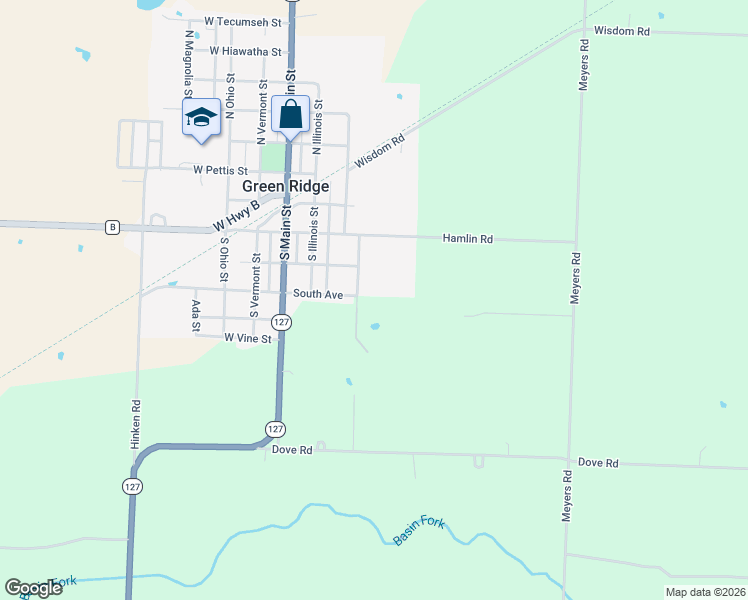 map of restaurants, bars, coffee shops, grocery stores, and more near 31802 Rice Lane in Green Ridge