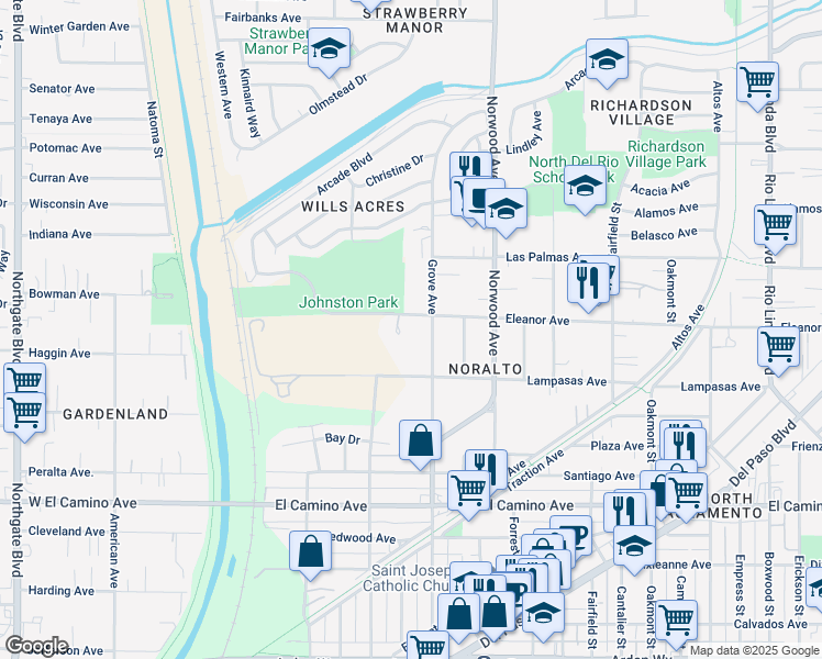 map of restaurants, bars, coffee shops, grocery stores, and more near 200 Eleanor Avenue in Sacramento