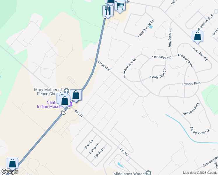 map of restaurants, bars, coffee shops, grocery stores, and more near Galley Drive in Millsboro