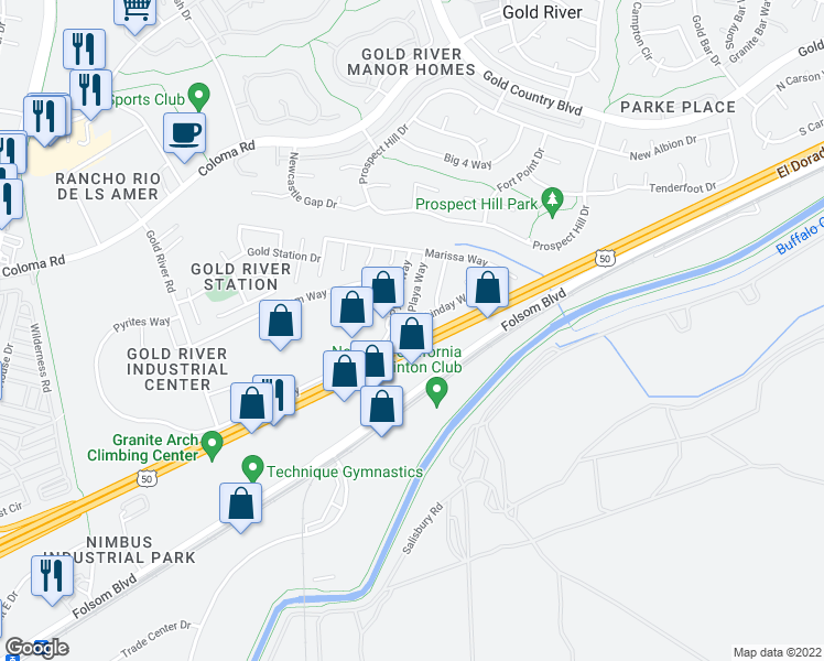 map of restaurants, bars, coffee shops, grocery stores, and more near 11512 Linday Way in Rancho Cordova