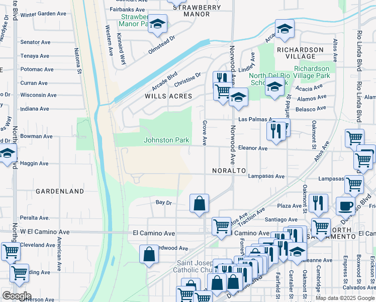 map of restaurants, bars, coffee shops, grocery stores, and more near 200 Eleanor Avenue in Sacramento
