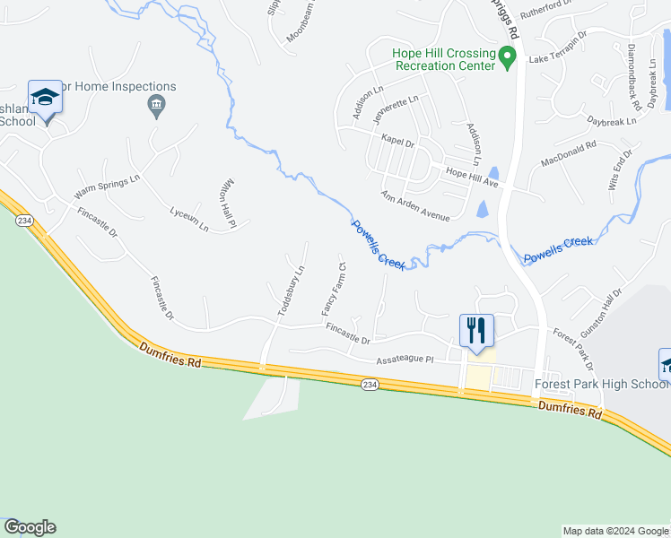 map of restaurants, bars, coffee shops, grocery stores, and more near 15546 Fancy Farm Court in Manassas