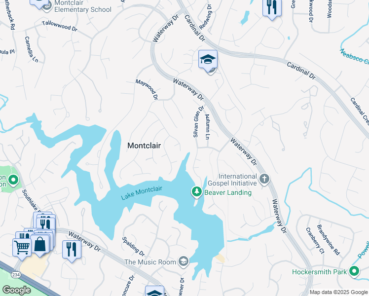 map of restaurants, bars, coffee shops, grocery stores, and more near 15431 Skyline Drive in Montclair