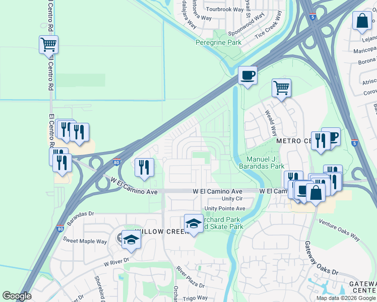 map of restaurants, bars, coffee shops, grocery stores, and more near 3024 Lone Silo Avenue in Sacramento